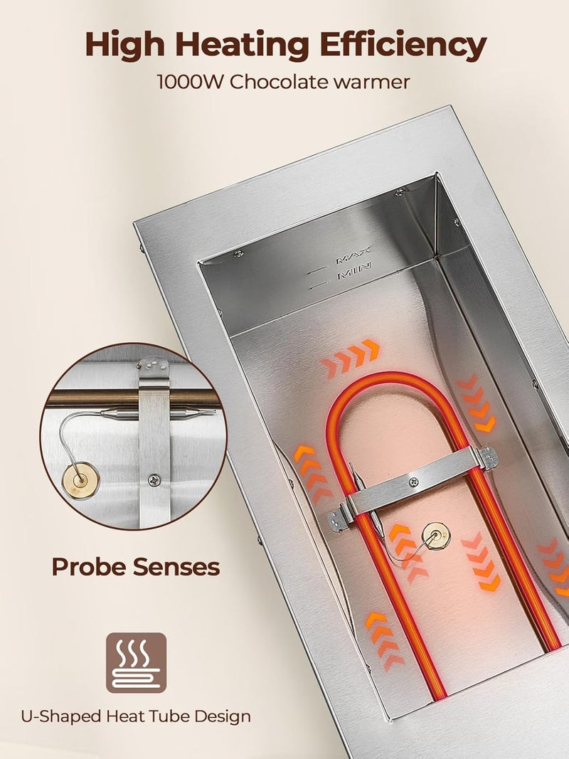 FOHERE Chocolate Tempering Machine, 9LBS Chocolate Melting Pot, 86~185℉ Chocolate Warmer, 1000w Commercial Chocolate Melting Machine, Stainless Steel Electric Commercial Food Warmer For Milk Coffee Cheese - Image 3